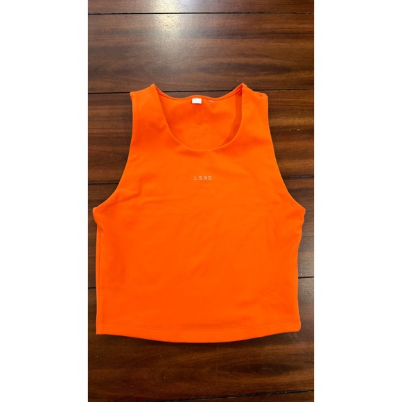 Lskd Tops - LSKD Womens Orange Activewear Cropped Tank Top WTNK01768 Size Medium